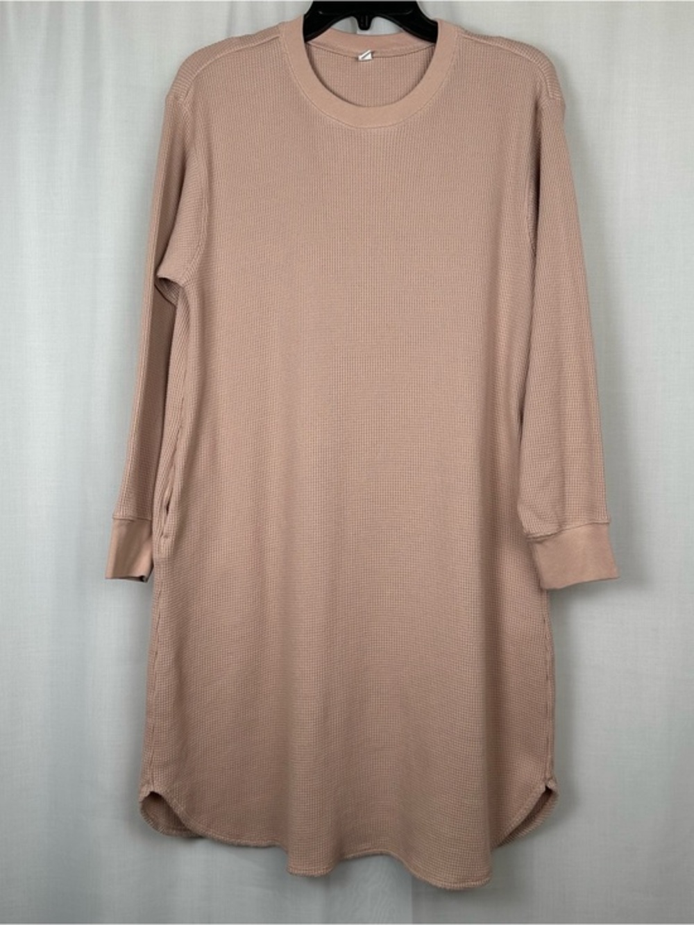 Uniqlo Waffle Crew Neck Long Sleeve Dress Size L Pockets Loungewear Comfy Cozy‎